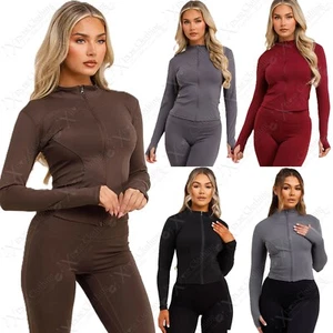 Women's Running Jacket Slim Fit Gym Tops Light Long Sleeve Zip Sports Jackets UK - Picture 1 of 19