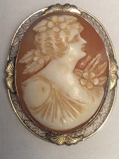 14K Delicate Ornate Victorian Filigree Frame Carved Shell Cameo Pendant/Pin 6.1g