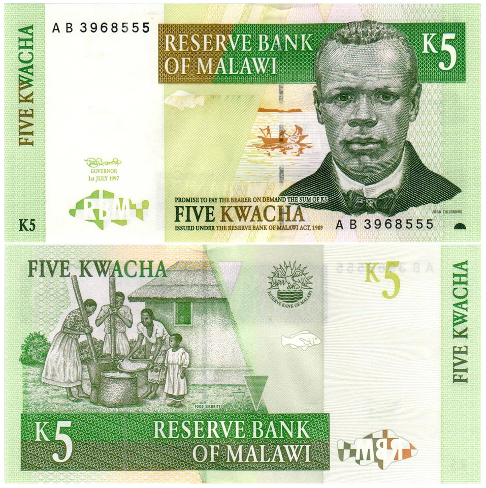 Malawi 5 Kwacha P#36a (1997) Reserve Bank of Malawi UNC - Image 1 of 1