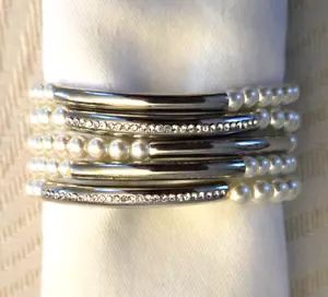 CHICO'S 5 STRAND FAUX PEARL/RHINESTONE STRETCH BRACELET - Picture 1 of 3