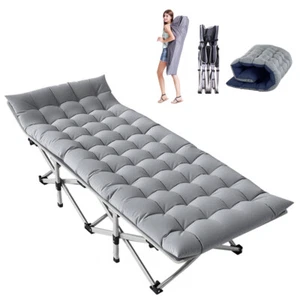 Slsy 1Pc Folding Camping Cot Double Stripe Corduroy Mattress Carry Bag Adult Bed - Picture 1 of 12