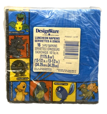 Vtg Designware Pokemon Napkins 16 Ct Party Ash Pikachu Sandshrew Jigglypuff+++ - Image 1 of 4
