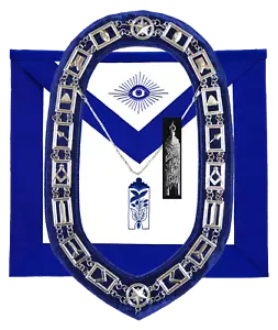 FREIMAURER BLAUER LODGE OFFIZIER JUNIOR WARDEN SCHÜRZE SILBERKETTE KRAGEN UND JUWEL - Bild 1 von 3