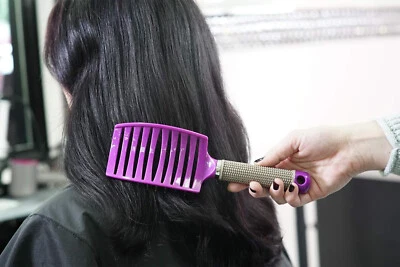 Purple Curved Vented Boar Bristle Styling Hair Brush Any Hair Type Men Women - Image 1 of 4
