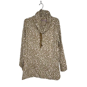 M AnyBody Leopard French Terry Pullover Cowl Neck Top Shirt A452751 MEDIUM - Picture 1 of 10