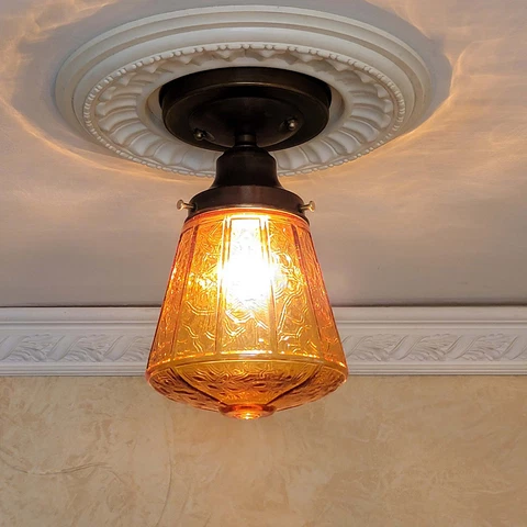 119c Antique 20s- 40s Glass arts crafts mission Ceiling Light Globe hall porch Cover