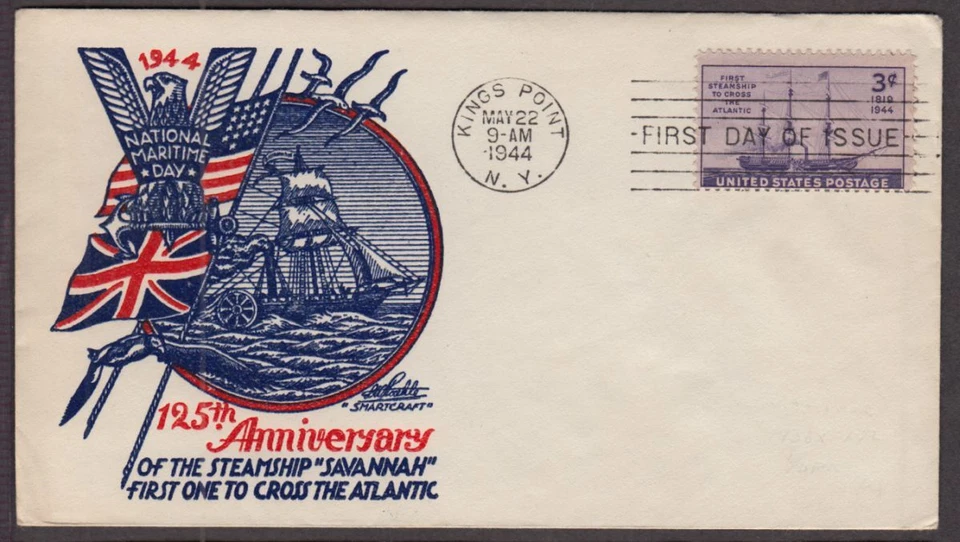 1944 Steamship Savannah Sc 923-5 Staehle - Smartcraft cachet Kings Point NY - Image 1 of 1