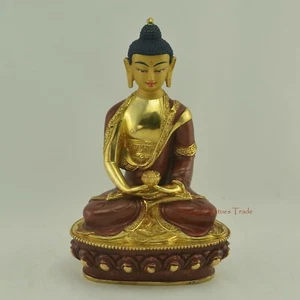 Estatua de cobre de Buda Amitabha dorada de oro de 24 quilates tallada a mano de Patan, Nepal - Imagen 1 de 4