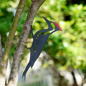 Woodpecker Bird Silhouette Bare Metal Garden Home Ornament Decoration Tree D3P7 - Picture 1 of 11