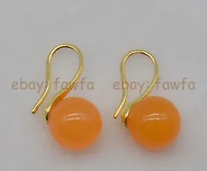 Wholesale 10mm Multicolor Jade Round Gemstone Beads Gold Hook Dangle Earrings - Picture 1 of 32