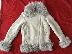 BNWT DIESEL SHEEPSKIN SHEARLING FLYING JACKET PALE GREY SIZE XS NEW - Picture 1 of 10