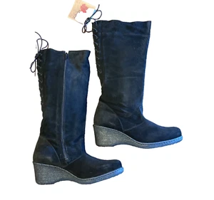 MAXINE OF CANADA NEW LADIES BLACK SUEDE RAIN SNOW BOOTS SHOES WEDGE 8.5 PIERRE - Picture 1 of 8