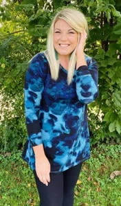 NUEVO CON ETIQUETAS LulaRoe XXS (00-0) Elizabeth Manga Larga Suave Aline Túnica Cuello en V Azul Tiedye - Imagen 1 de 6