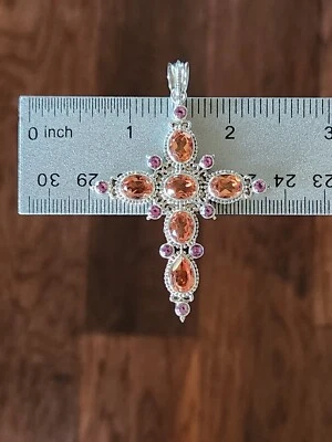 Nicky Butler Sterling Silver Quartz Pink Topaz Cross Designer Necklace Pendant  - Image 1 of 4