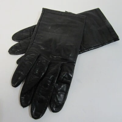 Leather Gloves Black Lined Small Size 7 Wrist Length Made in Philippines - Image 1 of 4