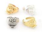 Owl Bird Animal Adjustable Ring Raw Brass,Antique Silver,Shiny silver-gold 4736