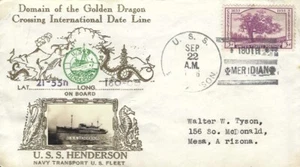 U.S.S. HENDERSON - (AP-1) (AH-9) - Crosby Cachet - 1936 - 180TH MERIDIAN G - Bild 1 von 1