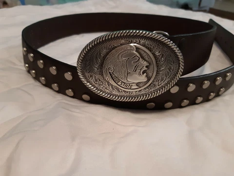 Studded Brown Leather Belt with Florida State University Seminoles Buckle 44 Cover