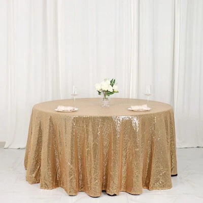 120" Gold SEQUIN ROUND TABLECLOTH Wedding Party Catering Reception Linens SALE - Image 1 of 4