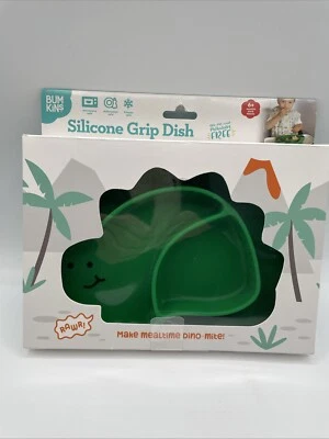 Plato de agarre de silicona Bumkins dinosaurio verde 6+Mos nuevo IOB bebé niño pequeño Foto 1 de 4