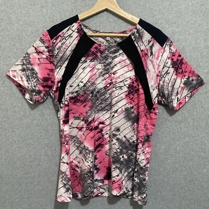 NONI B Top Womens Size Medium M Diagonal Pattern Pink Black White Stretch Poly - Picture 1 of 8