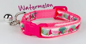 Watermelon cat or small dog collar 1/2" wide adjustable handmade bell leash - Picture 1 of 10