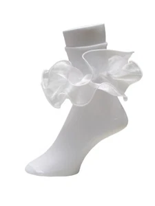 GIRLS BIG FULL RUFFLE SOCKS!!! (White w/ White Trim) PAGEANT FANFARE ORGANZA - Picture 1 of 1