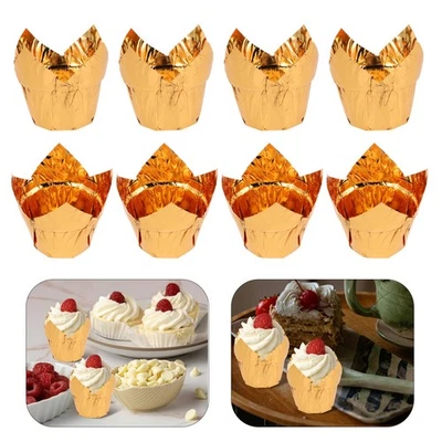 50 Pcs Pirottini Alluminio Per Di Carta Cupcake Tazze Muffin - Immagine 1 di 4
