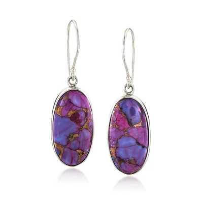 Ross-Simons Purple Turquoise Oval Drop Earrings in Sterling Silver - Image 1 of 4