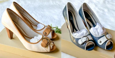 Zapatos de salón Naturalizer Lately Stonehenge marrón azul cuero hebilla punta abierta 8 Foto 1 de 4