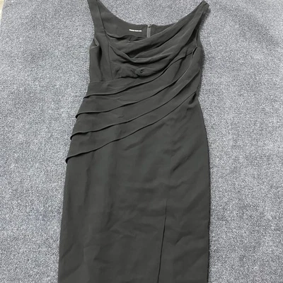 Vestido Charles Chang-Lima Mujer Pequeño Negro Acanalado Drapeado Capucha Cuello LBD Foto 1 de 4