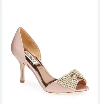 $225 Badgley Mischka Collection  'Lisbeth' d'Orsay Pump Blush, Crystals Bow, 7.5 - Image 1 of 4
