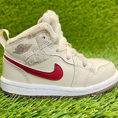 Nike Air Jordan 1 Mid Utility Toddler Size 7C Cream Blue Athletic Shoes Sneakers - Image 1 of 4