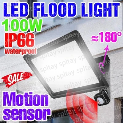 100W LED Fluter mit Bewegungsmelder Außen Strahler Scheinwerfer Lampe Garten - Bild 1 von 4