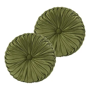 Set of 2 Decorative Round Pleated Throw Pillows, Classy Accent Pumpkin Throw - Picture 1 of 7
