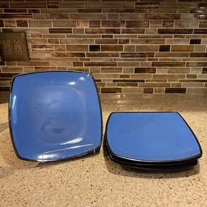 Gibson Soho Lounge Square Stoneware Dinner Plates Blue Sapphire Cobalt Set Of 4 - Picture 1 of 11