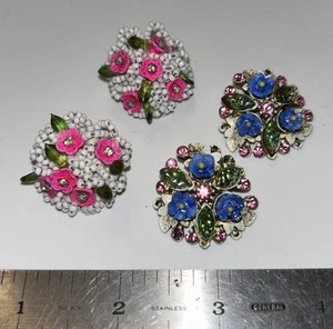 Estate Vintage Lot - 2 Pr / Vendome & Florenza Floral Clip Earrings- - Picture 1 of 7
