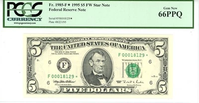 1995 $5 Federal Reserve Star Note Atlanta, GA Fr#1985-F* 66 PPQ PCGS Currency - Image 1 of 2