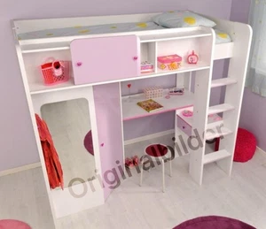 Hochbett mit Kleiderschrank und Schreibtisch für Jugend oder Kinderzimmer - Bild 1 von 13