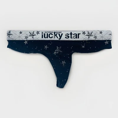 Victorias Secret Y2K Lucky Star Logo Black Thick Elastic Low Rise 2007 Thong L - Image 1 of 4