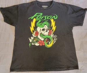Poison Shirt Mens Large Black Band Tee 2023 Skull Snake Roses Rock Tour Graphic - Picture 1 of 7