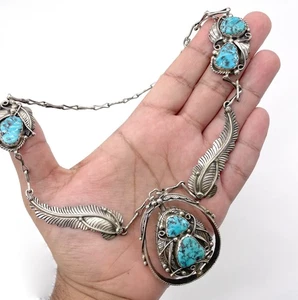 Victor Chee signierte indianische Sterlingsilber Navajo Türkis Halskette OFR - Bild 1 von 7