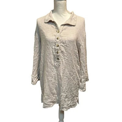 Free People 纹理亨利束腰上衣米色领长袖 Raw Edge S — 第 1/4 张图片