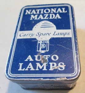 VTG Westinghouse Mazda Lamps BLUE & WHITE Small Metal Tin USA LOOKS DIFFERENT - Picture 1 of 6