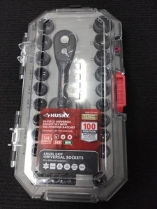 Husky 1008 255 497 Universal 1/4 Socket 26 Pc. Set With Ratchet (SAE/MM) - Bild 1 von 3
