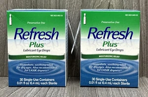 LOT OF 2 Refresh Plus Lubricant Eye Drops 30 Single Use Containers 0.01oz 08/25+ - Picture 1 of 1