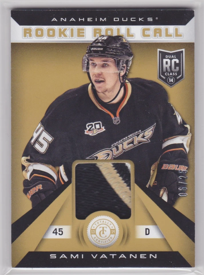 2013-14 Totally Certified Rookie Roll Call Jerseys Patch Gold Sami Vatanen 6/25 - Image 1 of 1