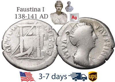 Antigua moneda Imperio Romano plata Faustina 1 138 141 dC esposa ANTONINO PÍO #21487 Foto 1 de 3