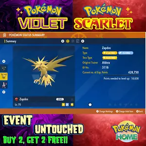 Zapdos Aldora 2016🌟 Event Untouched for 🔥Pokémon Scarlet & Violet🔥 - Picture 1 of 1