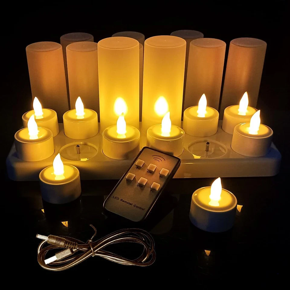 Wiederaufladbare LED Kerzen 12Stk Flammenlose LED Batteriebetriebene Flackern... - Bild 1 von 4